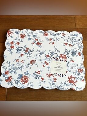 Envogue Set Of 4 Cork Placemats New July 4th Americana Floral Red White Blue